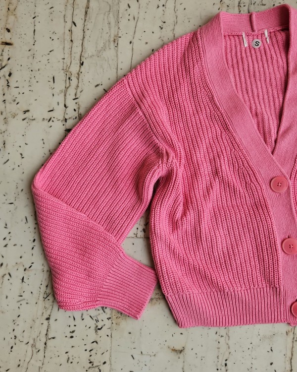 Oversized knit Rib Pink Cardigan