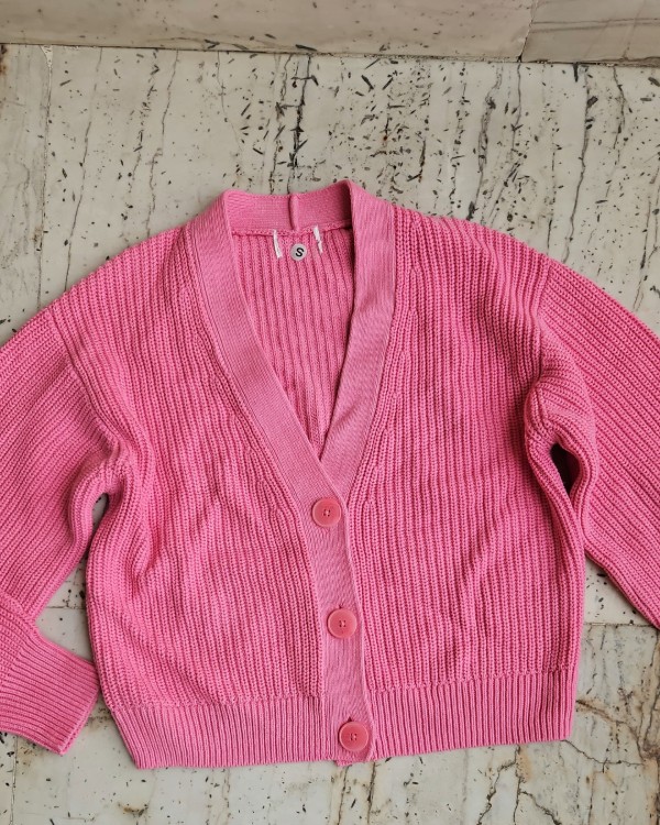 Oversized knit Rib Pink Cardigan