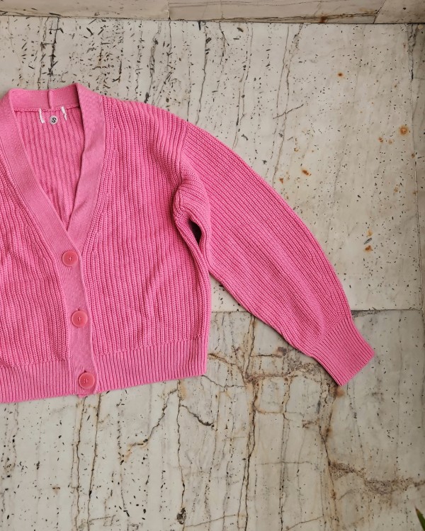 Oversized knit Rib Pink Cardigan